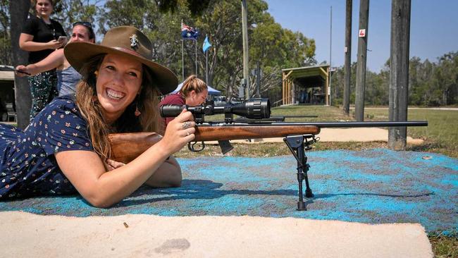 ON TARGET: NewsMail reporter Sarah Steger tries her hand at shooting down at the range. Picture: Brian Cassidy