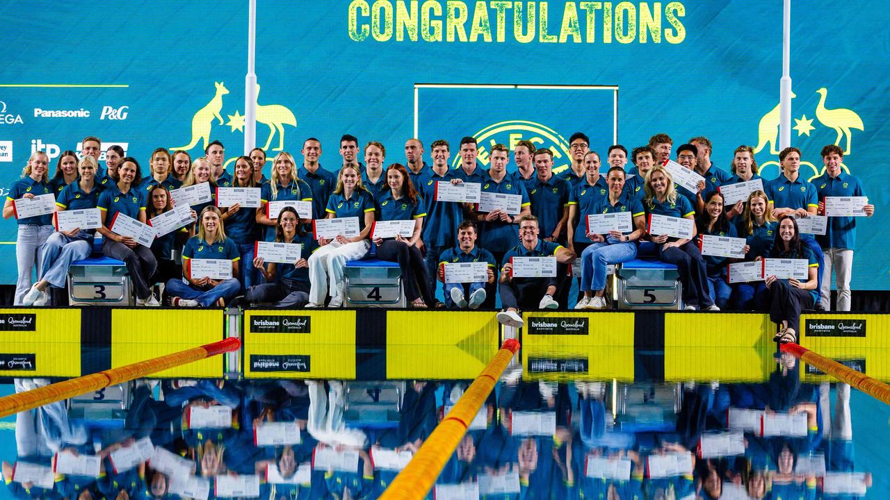 The Australian swimming team for the 2024 Paris Olympic Games. Picture: Patrick Hamilton / AFP