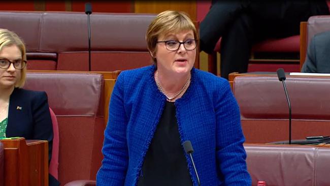 Linda Reynolds is questioned about Brittany Higgins during Senate Question Time. Picture: APH via NCA NewsWire