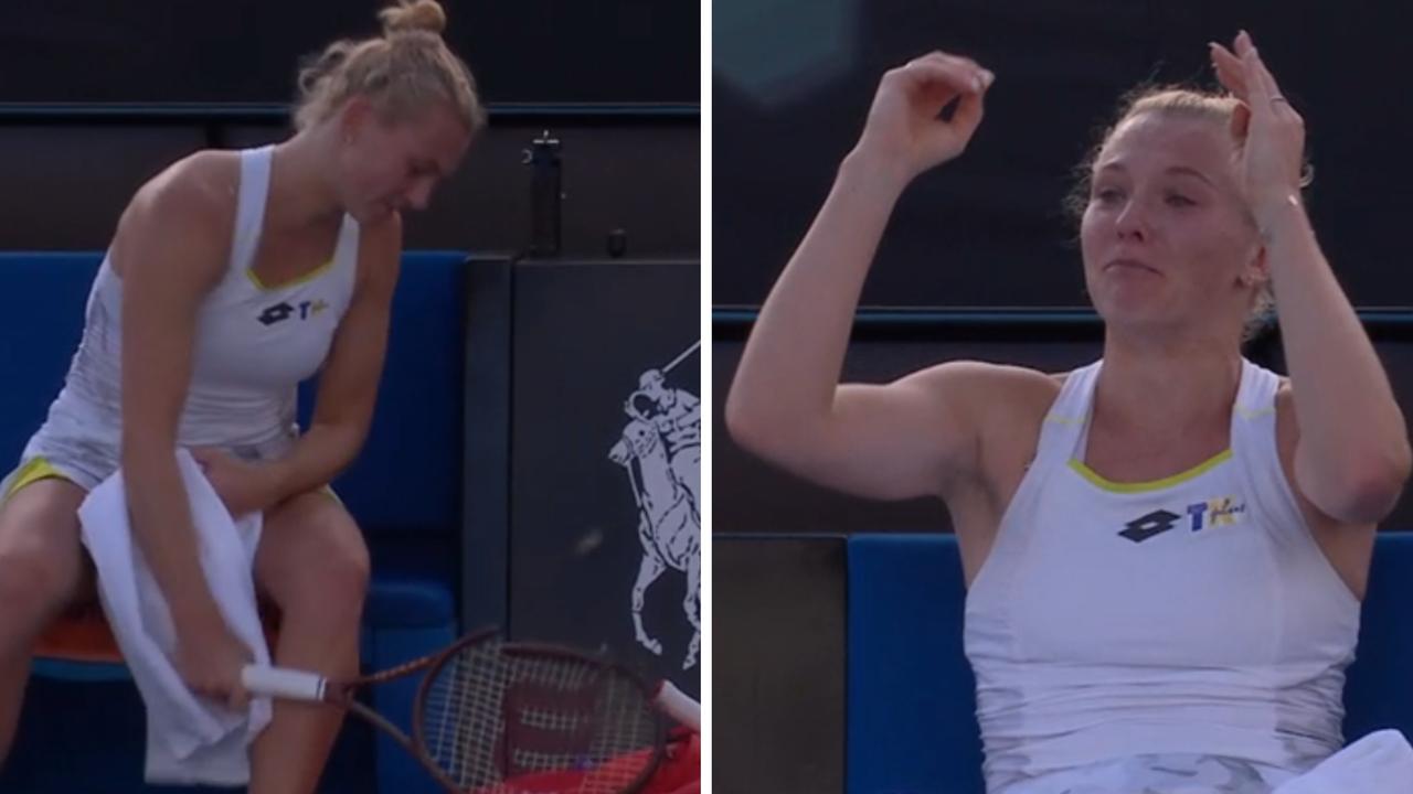 Katerina Siniakova was not happy after being broken in her doubles match.