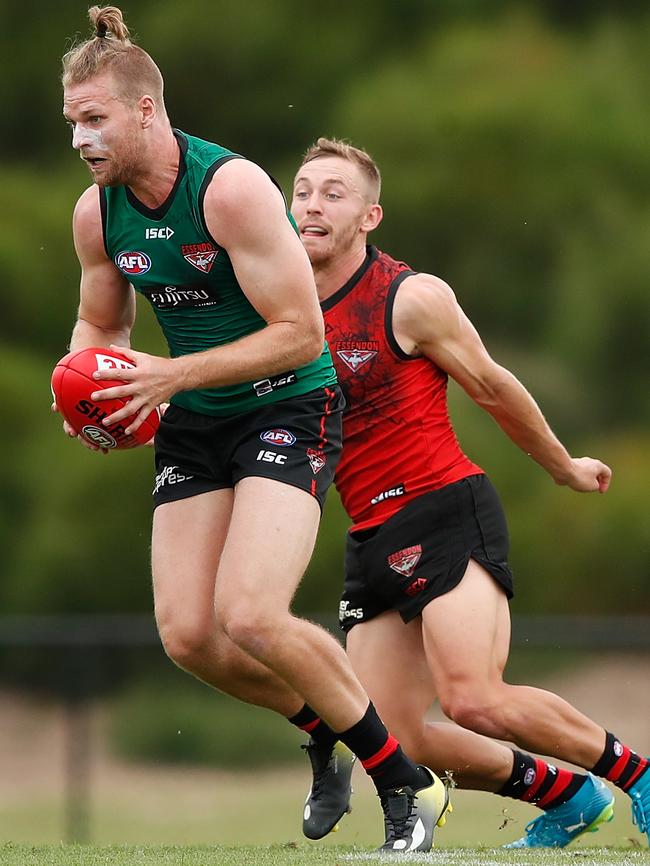 Jake Stringer and Devon Smith at Essendon training.