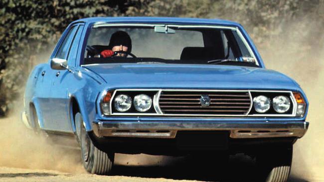 A press image of a 1973 Leyland P76 sedan. Note the driver’s snazzy ‘70s-era driving gloves. Picture: News Corp Australia