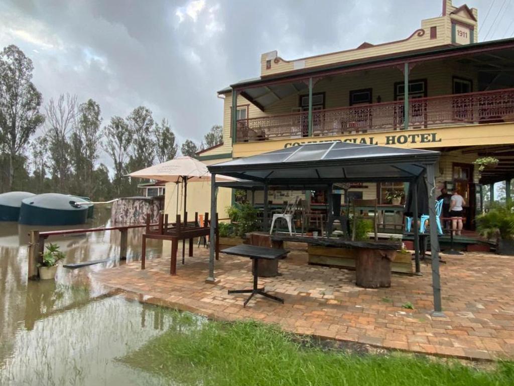 The Commercial Hotel at Rappville is hit with flooding.