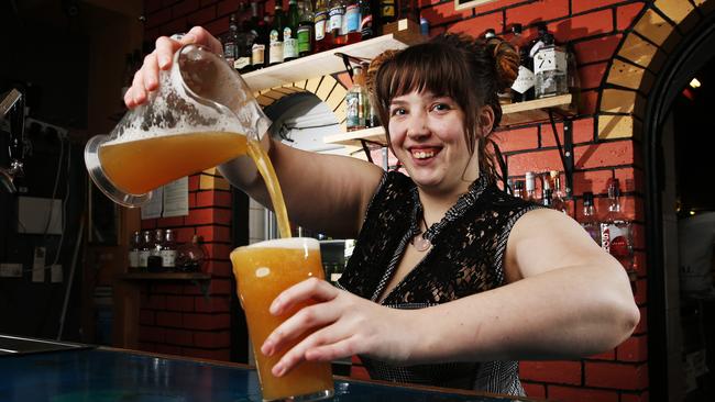 Bartender at the Twisted Lime, Jocelyn Greenwell is excited to be back at work today. Picture: Zak Simmonds