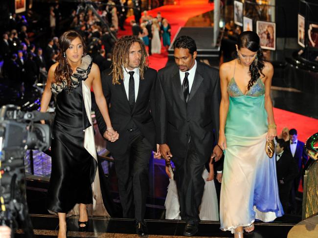 <p>2008 Brownlow Medal. Chance Bateman and Ms Jessica Heasman (left) with David Wirrpanda and Shannon. Picture: Jay Town</p>