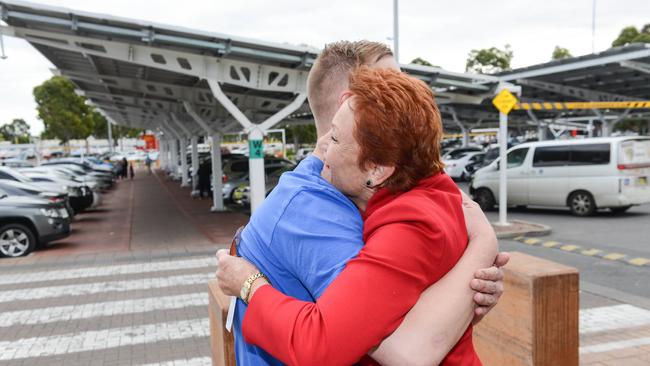 Senator Hanson suggested the pair should hug after Mr Savage told her “you’re like Jesus to me”. Picture: NCA NewsWire/Brenton Edwards