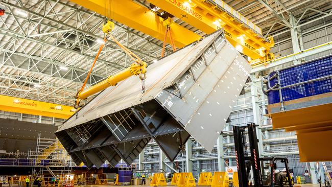 The first steel prototype 'block' at Osborne Naval Shipyard. Picture: James Elsby/BAE Systems Australia