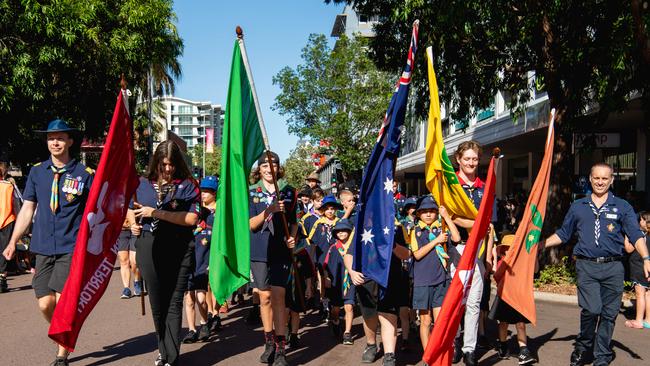 The Anzac Day march through Knuckey Street in Darwin. Picture: Pema Tamang Pakhrin