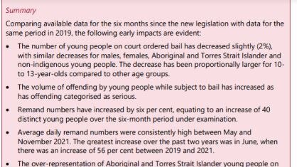 A screenshot of the report showing offending while on bail had increased.