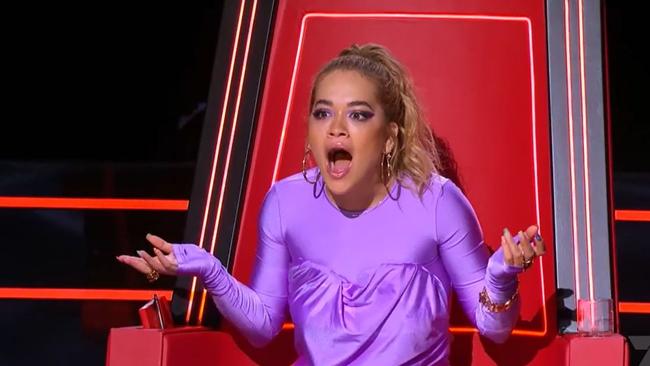 Rita Ora was stunned by a contestant who performed a striptease on stage. Picture: Channel 7.