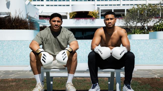 Cowboys star Jason Taumalolo (left) and Paulo Aokuso (right) will be headline acts on a fight card in Townsville on Saturday night.