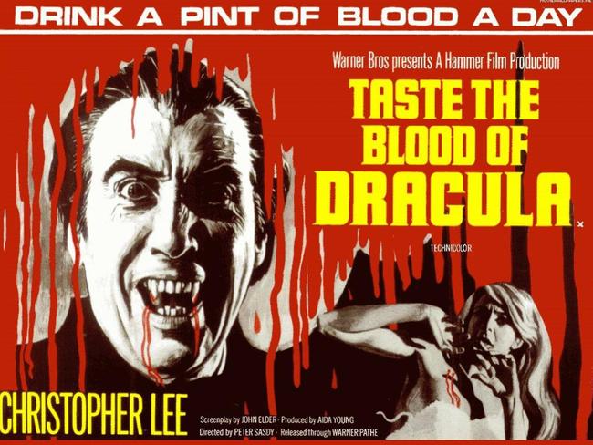 The OG, to many … a bad, blood-swilling Dracula, as portrayed by Christopher Lee in Hammer’s 19709 movie.