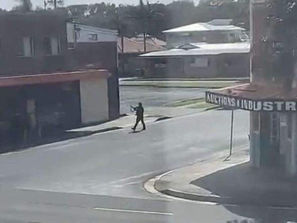 An active gunman is seen firing shots on a busy street in Windang, near Wollongong. Picture: Supplied