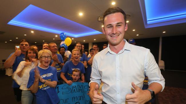 Election Gold Coast, LNP candidate for Bonney Sam O'Connor at his election night party at Labrador. Picture Mike Batterham