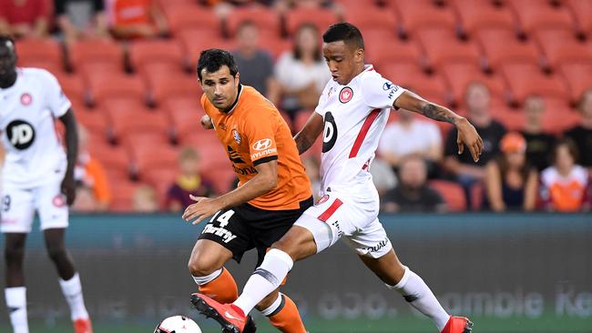 Keanu Baccus (R) won’t be available for the Wanderers. Picture: Getty