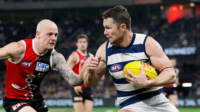 Senior Geelong midfielders including Patrick Dangerfield (pictured) and Tom Stewart had no impact after halftime despite a bright start which handed the Cats a 33-point lead at the main break. Picture: Dylan Burns / Getty Images