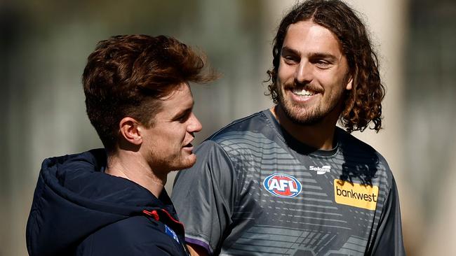 Luke Jackson (right) is in the Double Duz almost by default. Picture: Michael Willson/AFL Photos via Getty Images