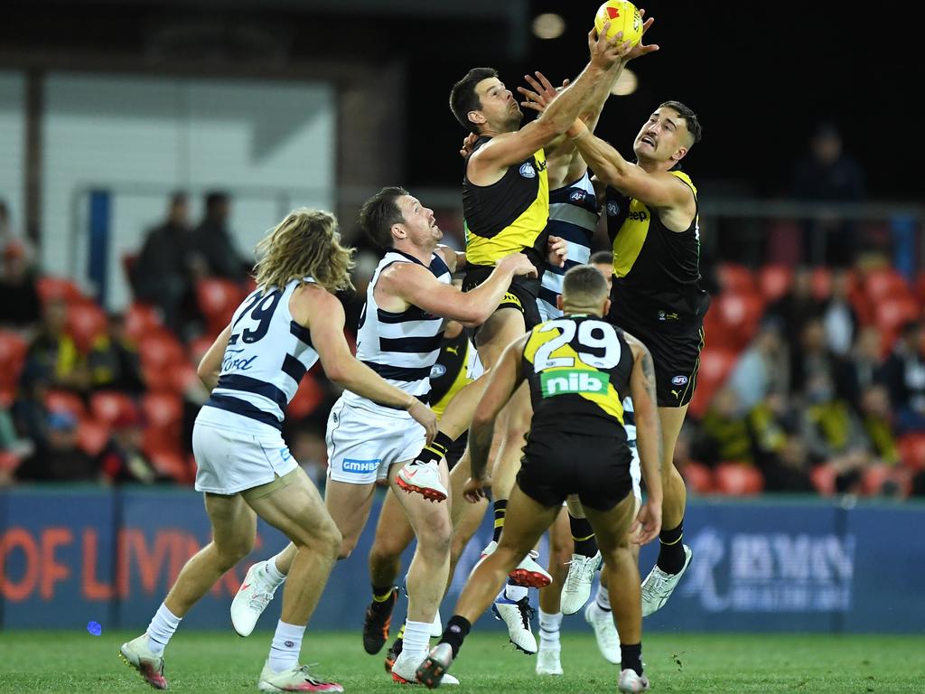 Soldo’s last game of the 2020 season came against the Geelong Cats, as the Tigers built towards their second premiership in a row. Picture: Matt Roberts/AFL Photos/via Getty Images