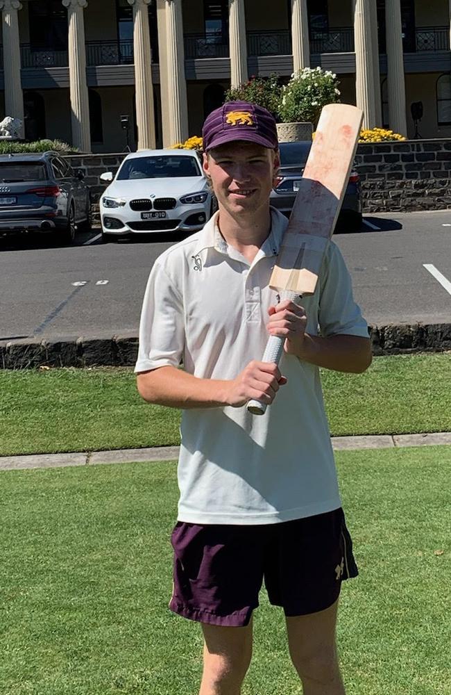 Josh Walker after his century for Wesley College.