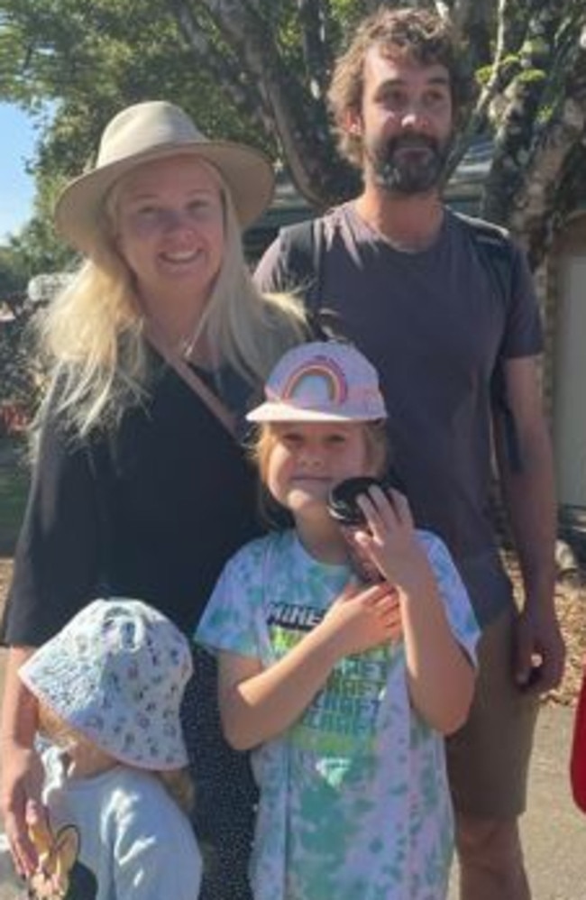 Kate and Jason Algar with Scarlett, 8, Harlan, 7, and Elsie, 3, at the Sunshine Coast Agricultural Show 2023.