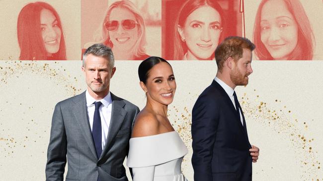 Top left: Rebecca Sananes, Catherine St-Laurent, Fara Taylor and Mandana Dayani; Bottom Left: Josh Kettler, Harry and Meghan’s chief of staff