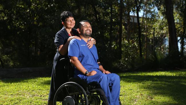 Dr Dinesh Palipana with his mother Chithrani Palipana. Picture: Glenn Hanmpson