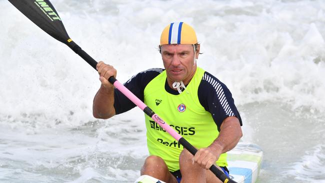 Former Kurrawa coach Barry Newman racing for Kurrawa at a surf lifesaving masters event. Pic: Harvpix