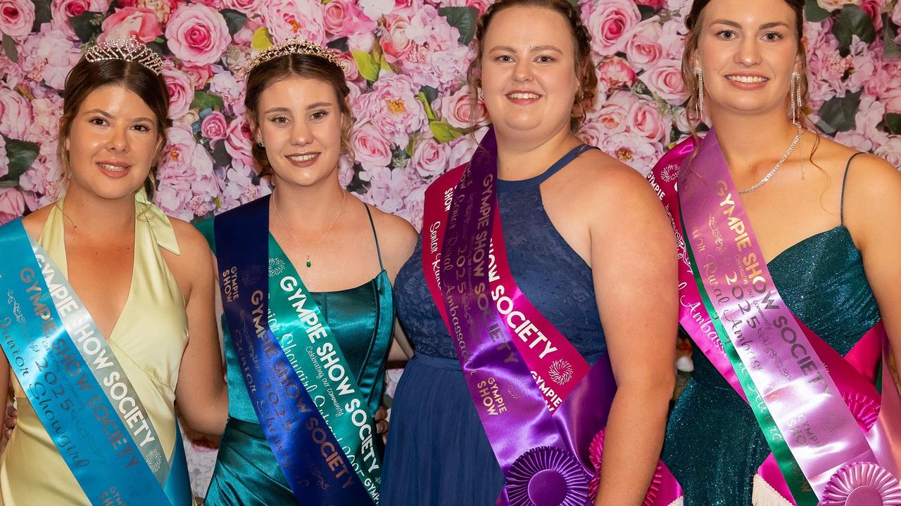Gympie 2025 Junior Showgirl winner Charlotte Sippel, Senior Showgirl winner Grace Hankinson, Senior Rural Ambassador Chloe Andreassen and Junior Rural Ambassador Payton Rozynski. Photos courtesy of Shane Zahner, Zahner Photography.