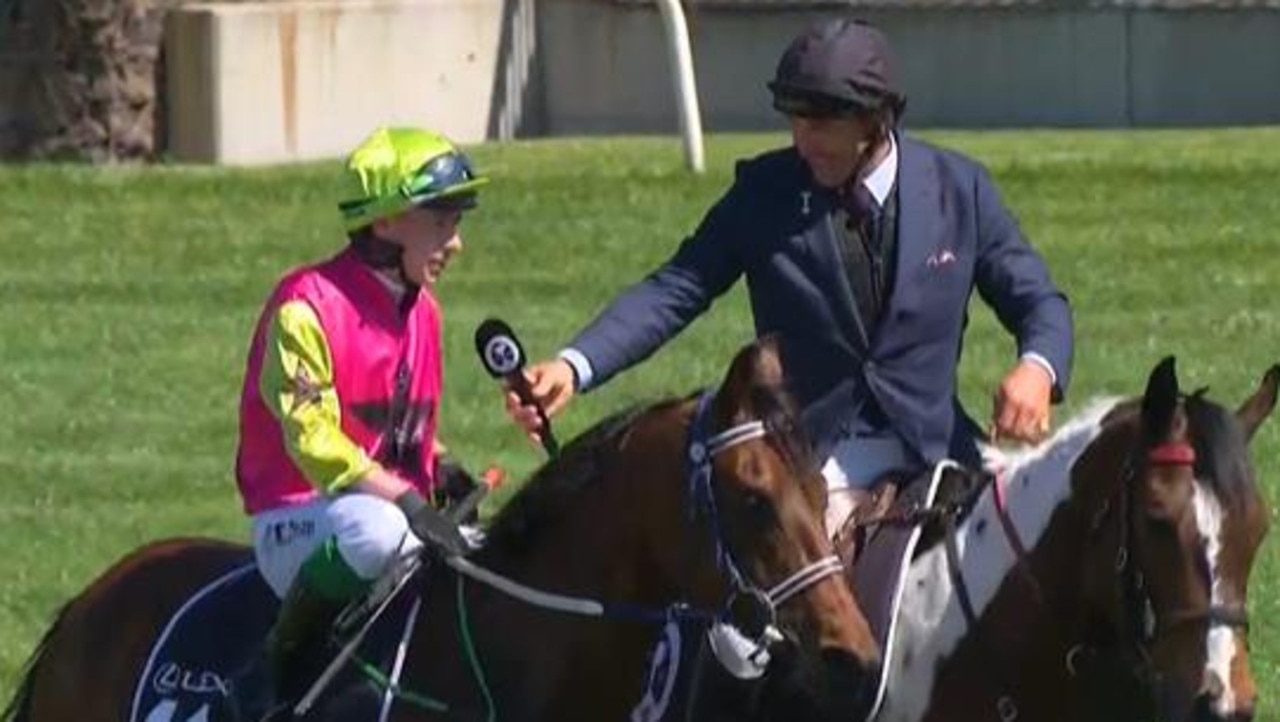 Robbie Dolan is interviewd by Billy Slater after winning the Melbourne Cup.