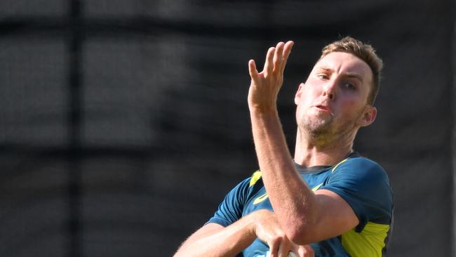 Billy Stanlake is seen during the Australian T20 cricket team training at the Gabba in Brisbane, Tuesday, October 29, 2019. Australia are playing against Sri Lanka at the Gabba on Wednesday night in the second T20 International. (AAP Image/Darren England) NO ARCHIVING, EDITORIAL USE ONLY