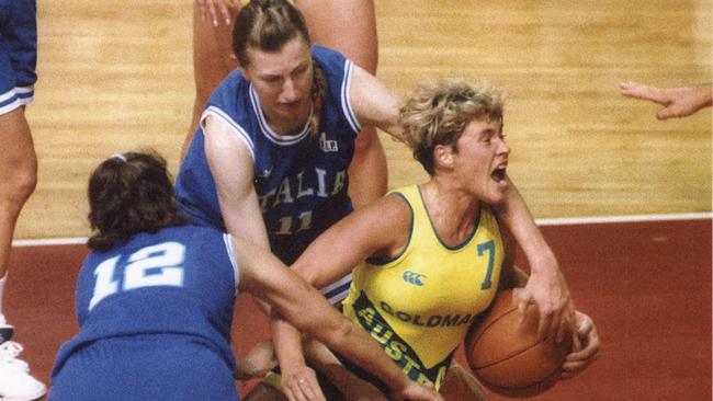 Michelle Timms playing with the Opals.