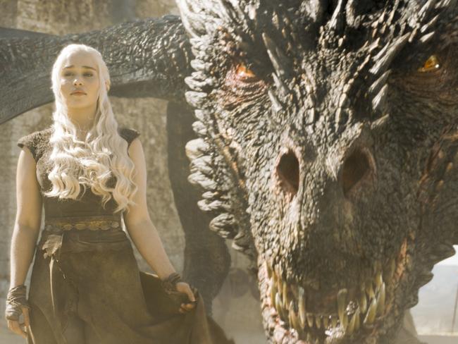 Daenerys Targaryen (played by Emilia Clarke) with one of her dragons in a scene from Game of Thrones.  Picture:  Supplied