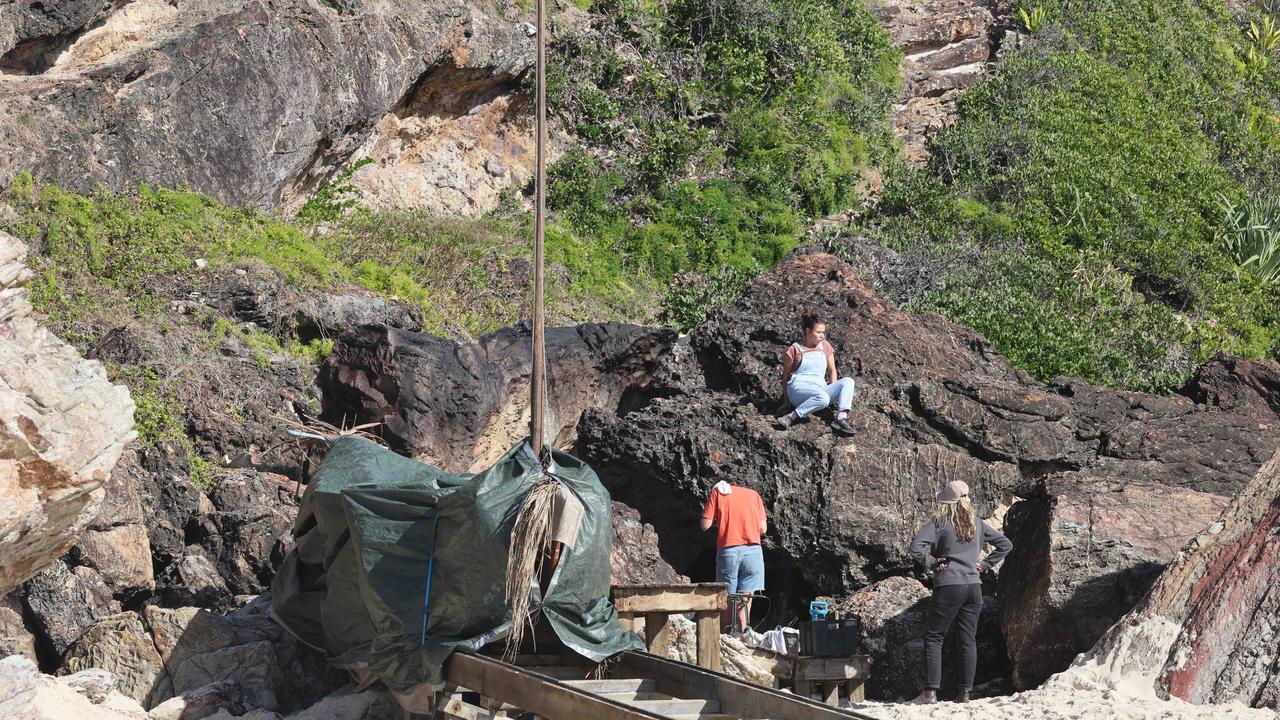 Props and staging being put into place on North Burleigh headland for weekend filming of "The Bluff". Picture Glenn Hampson