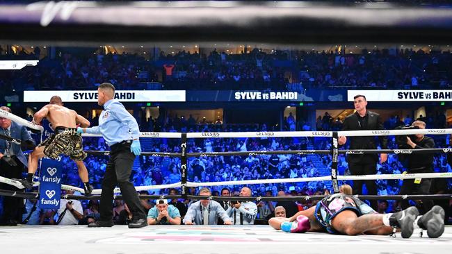 Lucas Bahdi celebrates after knocking out H20 Sylve. (Photo by Julio Aguilar/Getty Images)