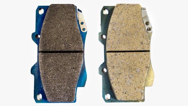 It’s a little easier for experts to spot which of these Toyota brake pads is fake. The genuine is on the left and the counterfeit is on the right. What about motorists who source parts online themselves ... would they pick the difference without an original to compare? Picture: Supplied.