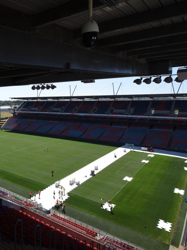 McDonald Jones Stadium in Newcastle getting transformed for the Elton John concerts on January 8 and 10, 2023. Picture: Supplied