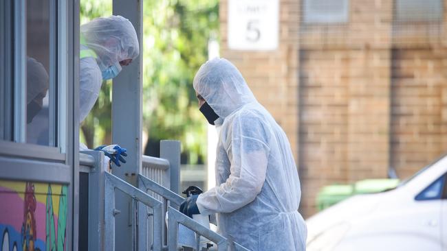 Covid Cleaners are seen at a closed school in Sydney’s east. Picture: NCA Newswire /Gaye Gerard