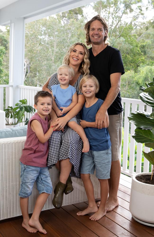 Abby Coleman, husband Scott Burdon and sons Finlay, Jagger and Koa. Picture: David Kelly