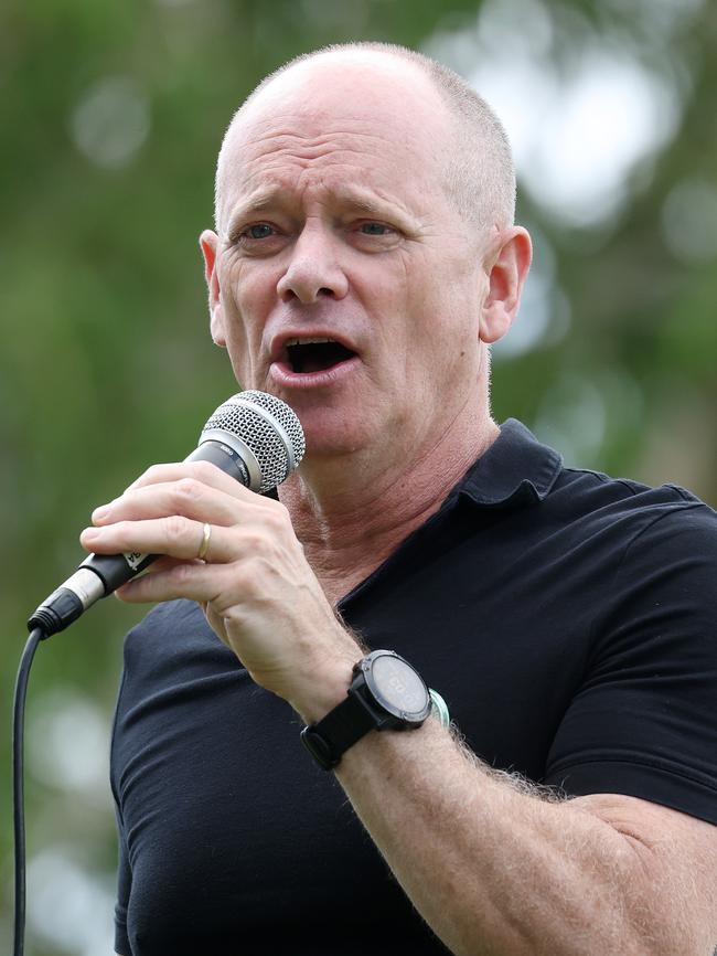 Former Queensland premier Campbell Newman at a Victoria Park Olympic stadium protest. Picture: Liam Kidston