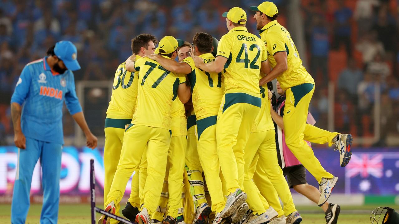 Australian players celebrate after winning the ICC Men's Cricket World Cup. Picture: Robert Cianflone/Getty Images