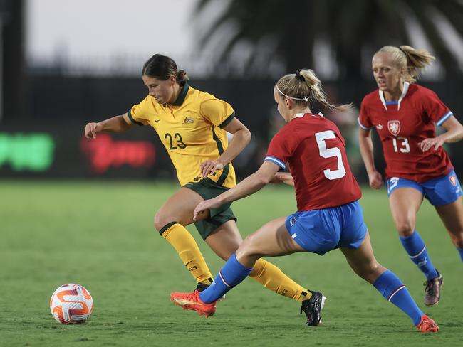 Kyra Cooney- Cross produced an industrious display in midfield. Picture: Cameron Spencer/Getty Images