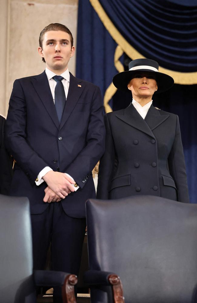 Barron Trump and Melania Trump attend the inauguration of US President-elect Donald Trump in the Rotunda of the US Capitol.