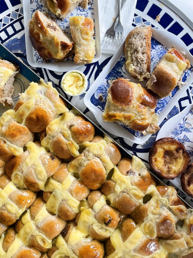 Sweet Belem’s hot cross buns are brioche-based with custard-based piping. Picture: Jenifer Jagielski