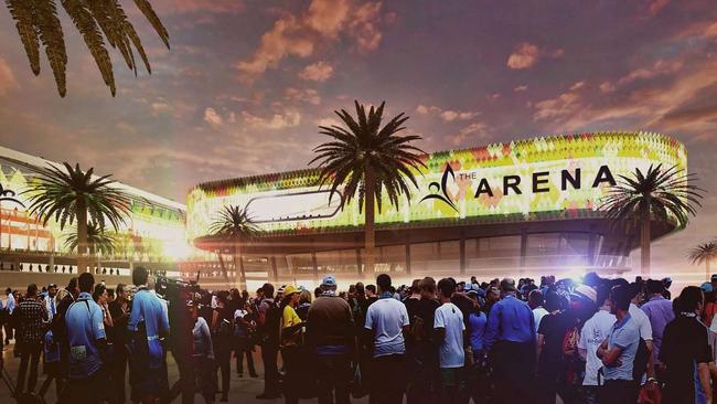 An artist's impression of a redeveloped Campbelltown Sports Stadium as part of the imagined Leumeah entertainment and sporting precinct.