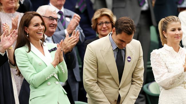 A visibly moved Roger Federer takes a bow. Picture: Getty Images