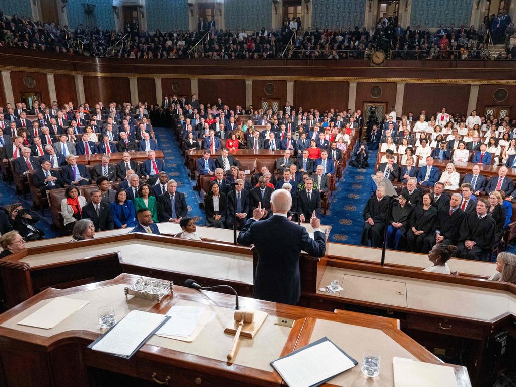 Mr Biden strayed from his scripted remarks as he gave his address to Congress. Picture: AFP