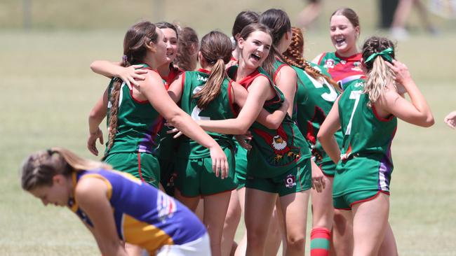 SEQ AFL junior grand final day. Sandgate win the game. Sandgate vs Jindalee U/15 Girls. Pic Peter Wallis