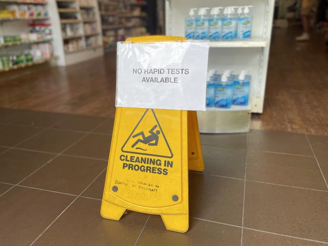 A common sight at pharmacies, with rapid antigen tests sold out. Picture: Richard Dobson