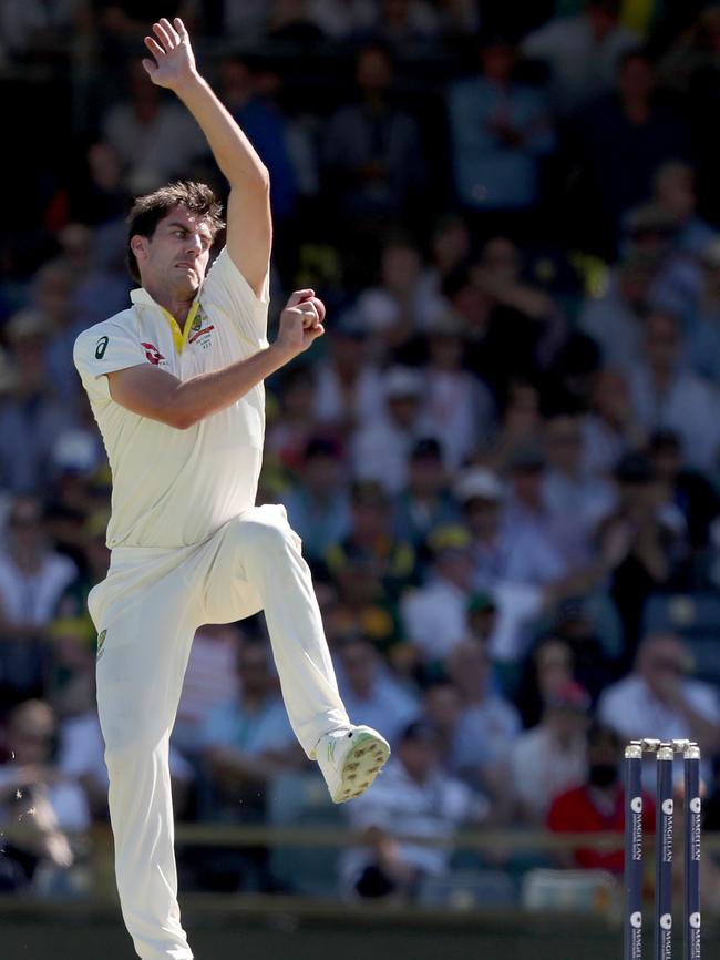 Pat Cummins bowls during the Third Test match on December 14. Picture: Richard Wainwright