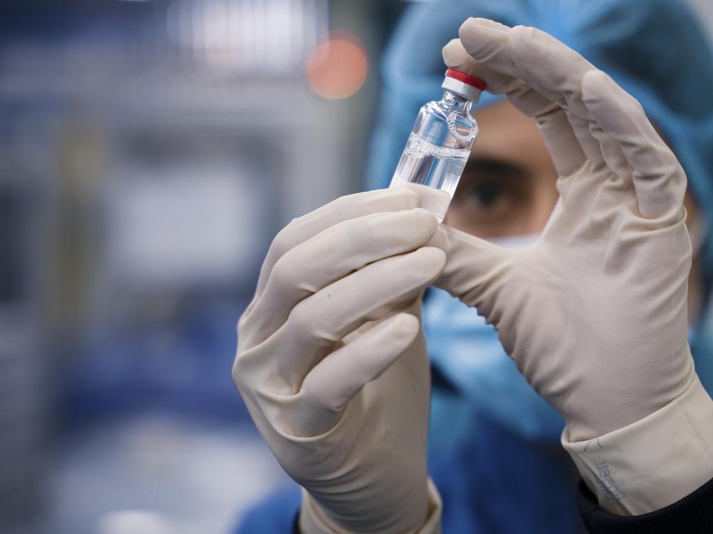 One of the first vials of the locally produced AstraZeneca vaccine at CSL.